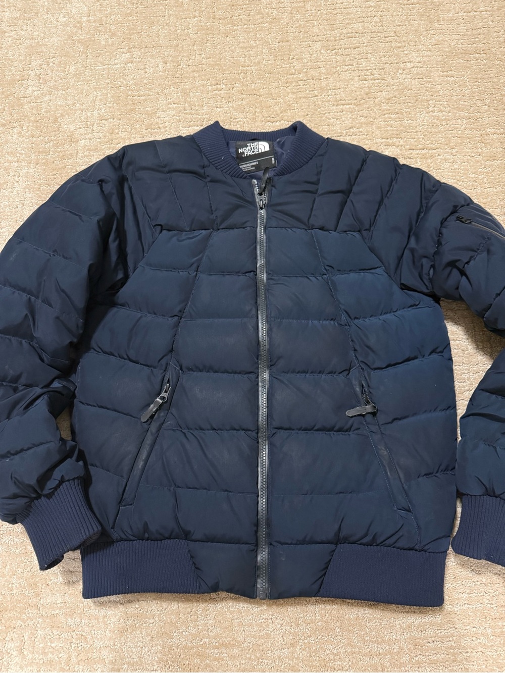 The North Face Navy Quilted Puffer Bomber Jacket
